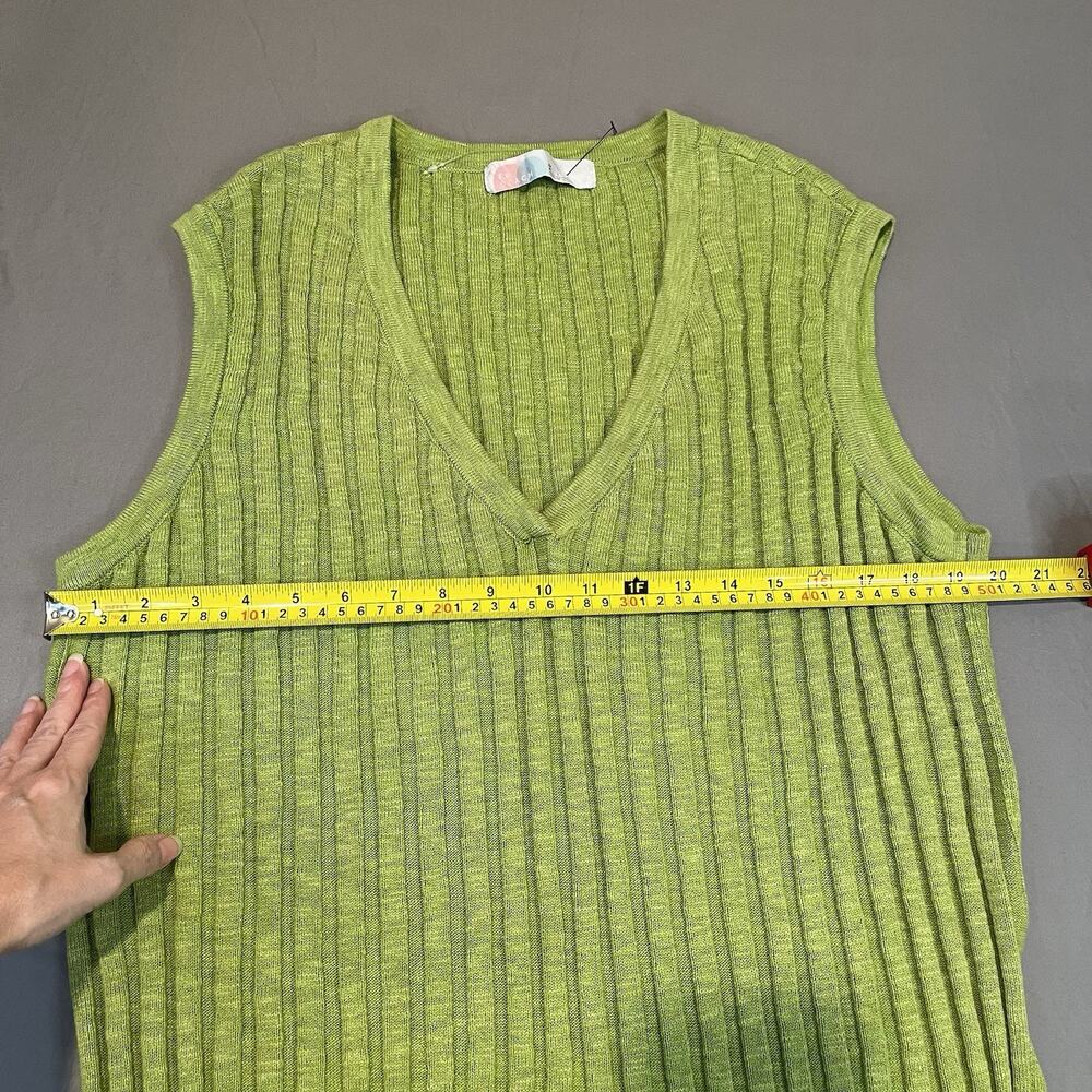 Free People Beach Women’s L Green Ribbed Knit Sweater Vest Veda Stretch linen - Picture 7 of 8